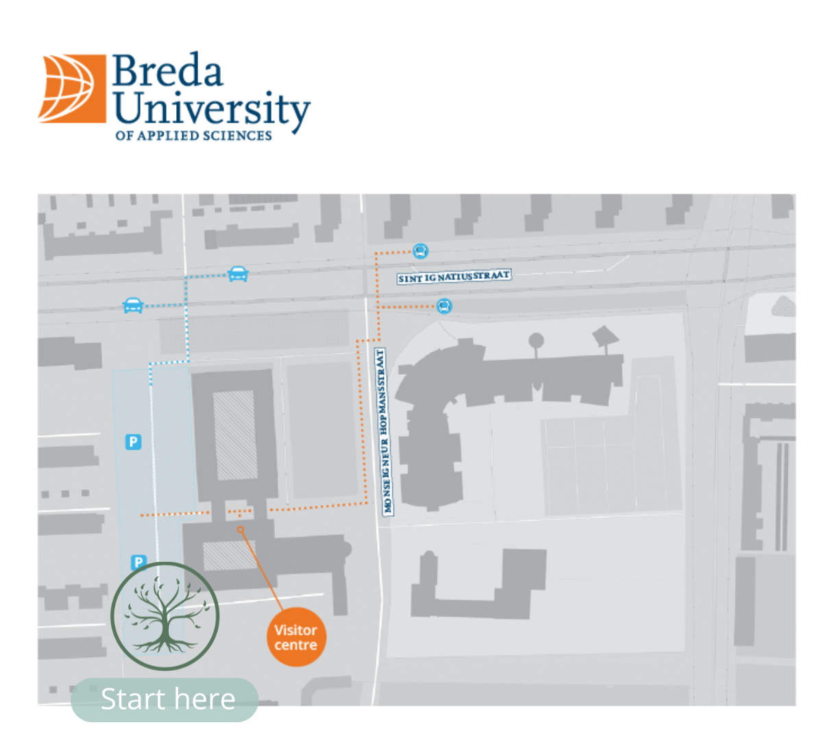 Map of BUas campus with the first QR code location